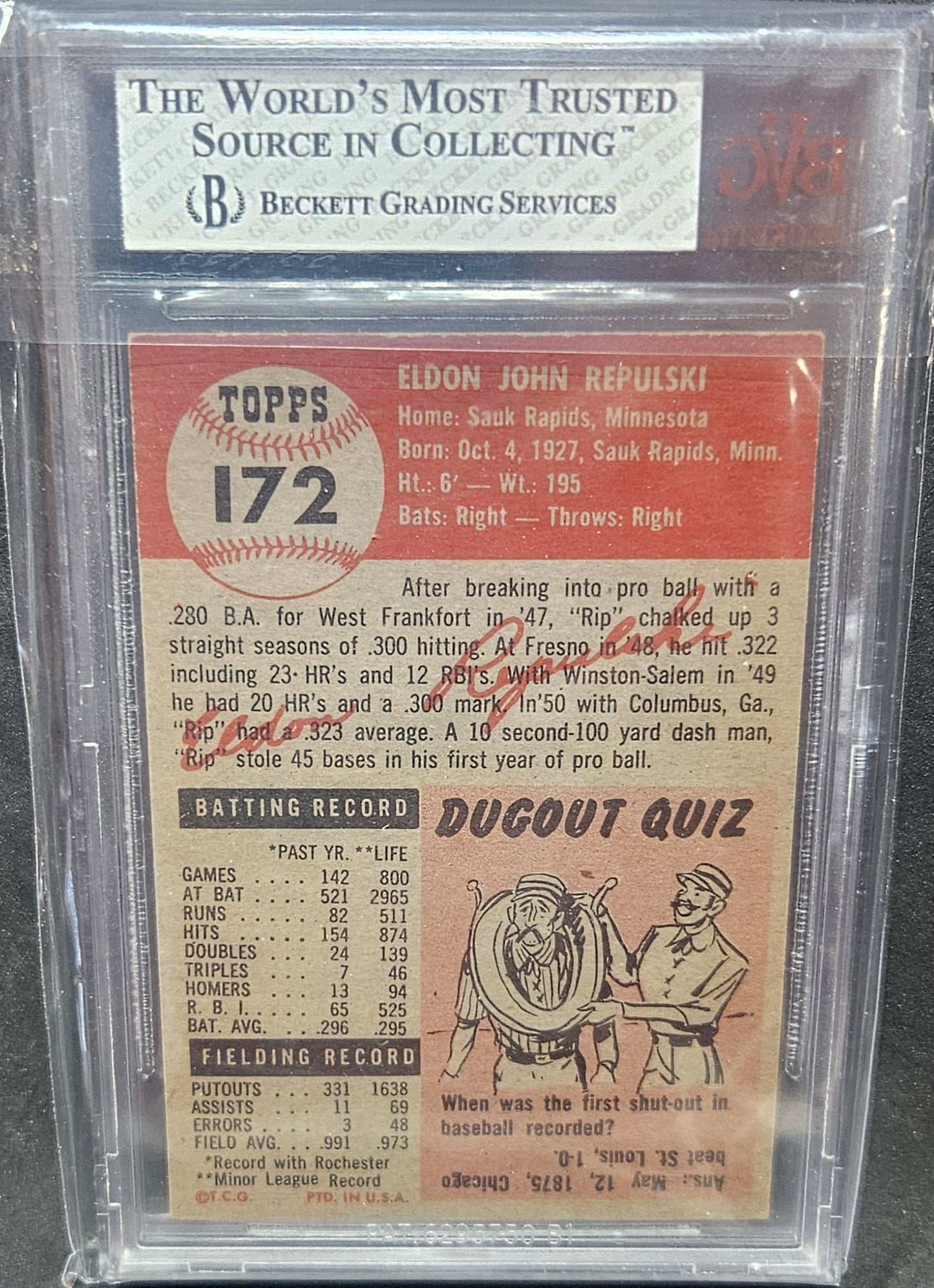 1953 Topps Rip Repulski #172 Rookie BVG 7