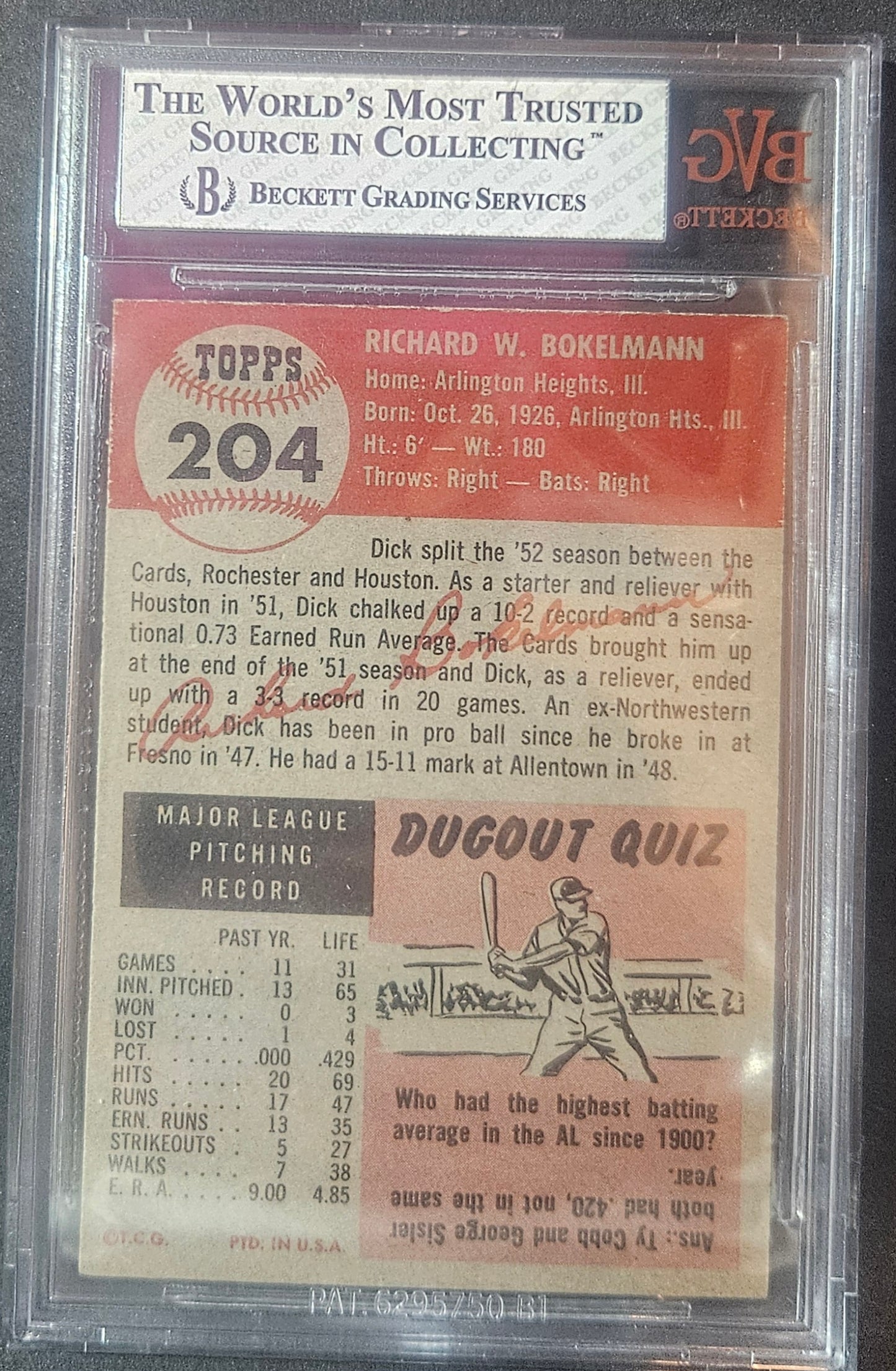 1953 Topps Dick Bokelman #204 Rookie BVG 8