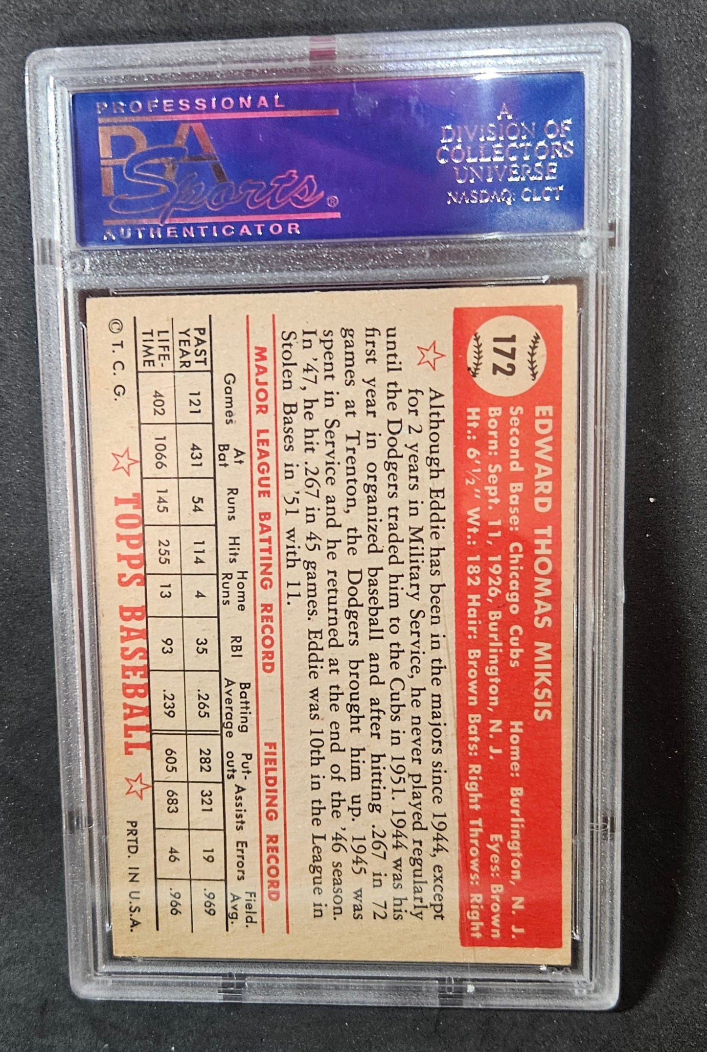 1952 Topps Eddie Miksis #172 PSA 6