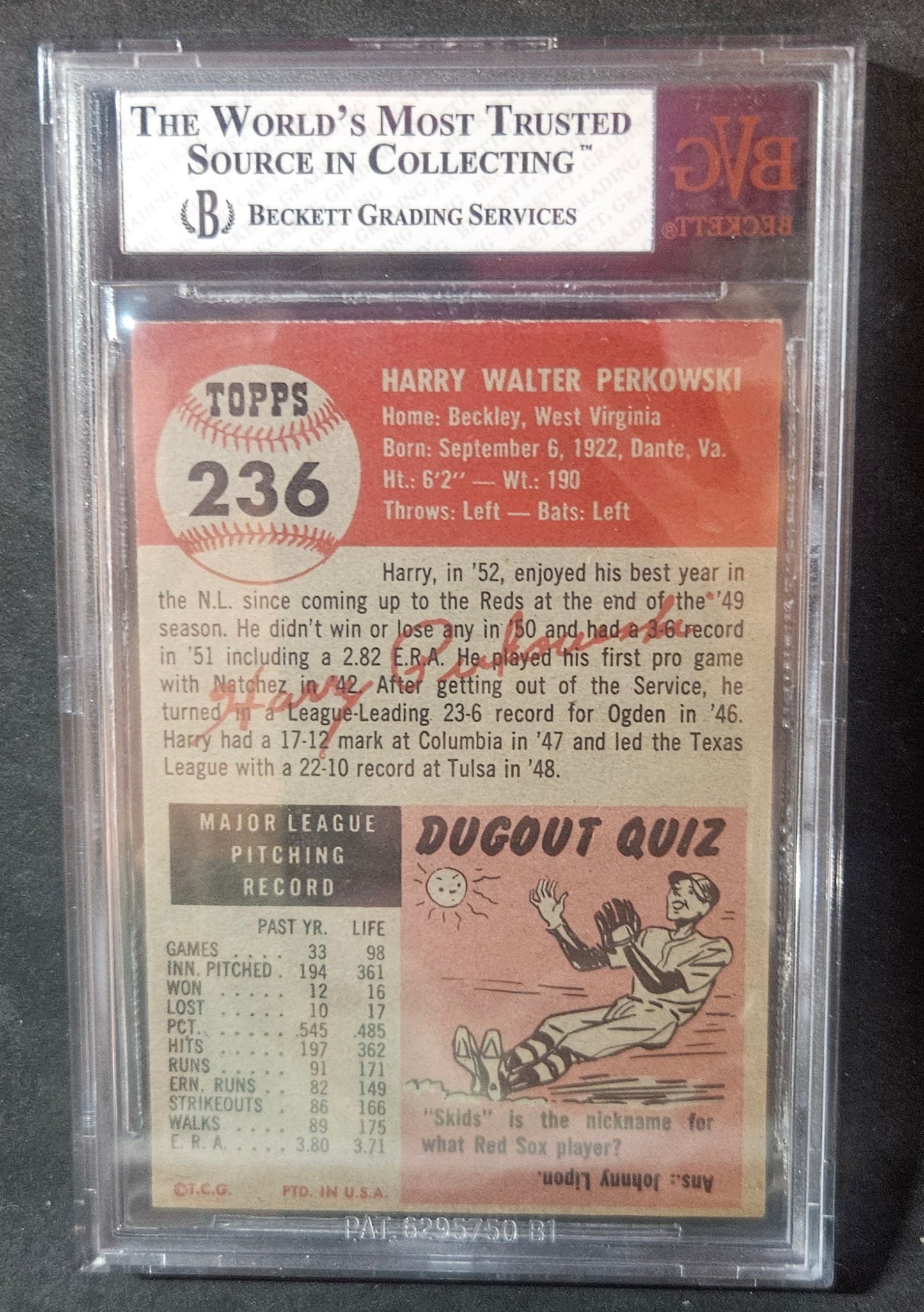 1953 Topps Harry Perkowski DP #236 BVG 5.5
