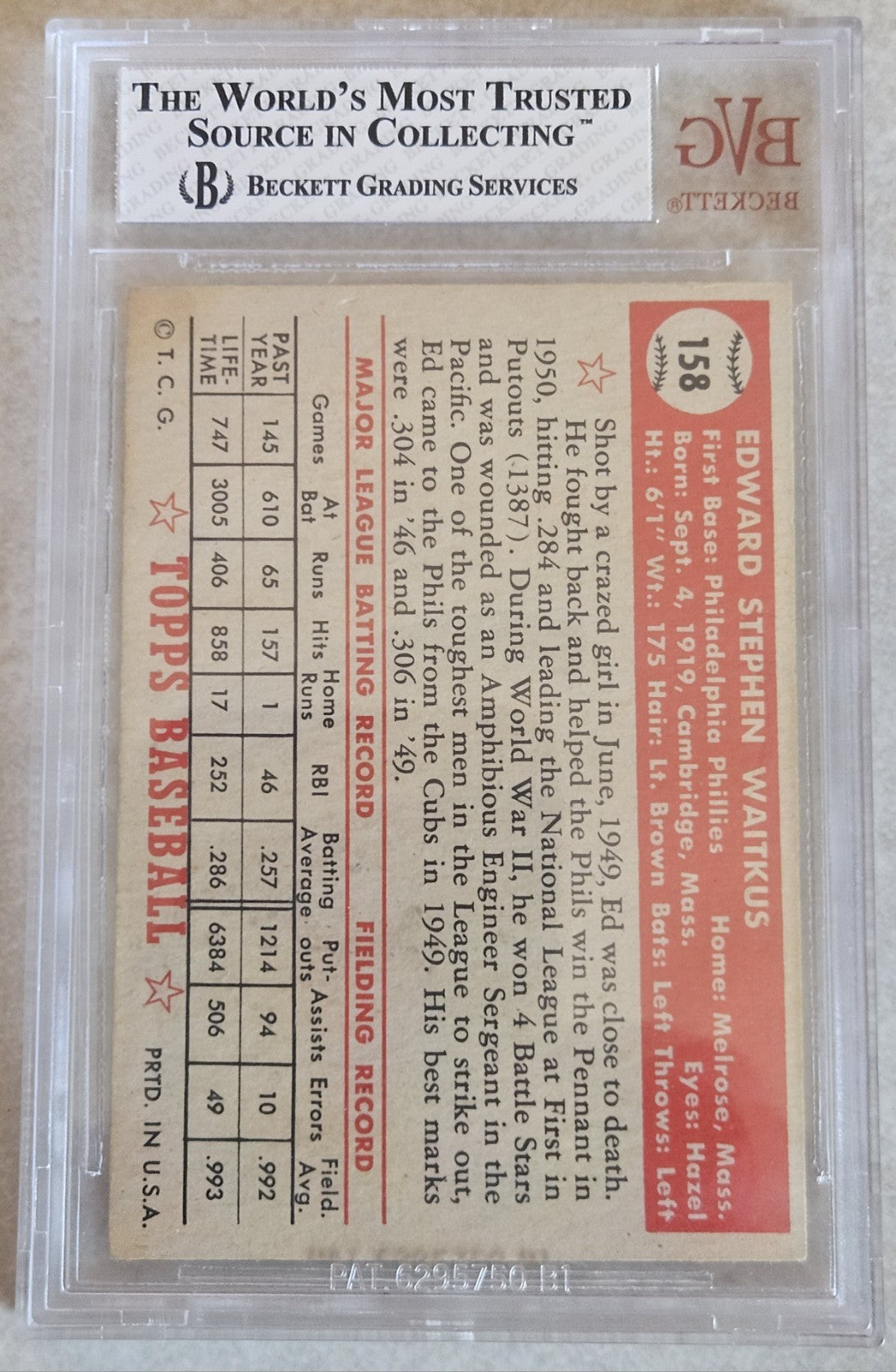 1952 Topps - Eddie Waitkus #158 Bvg 7.5