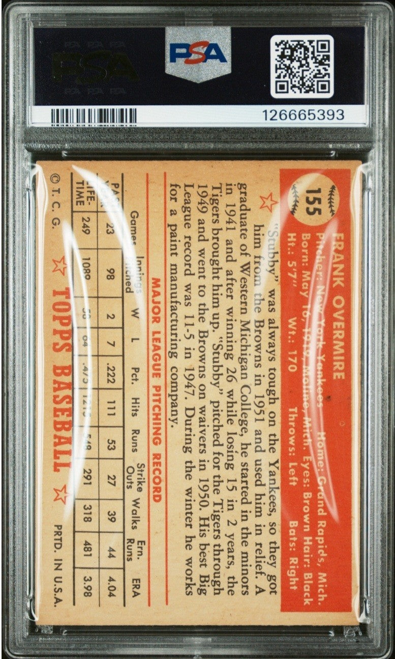 1952 Topps Stubby Overmire #155 Psa 4.5