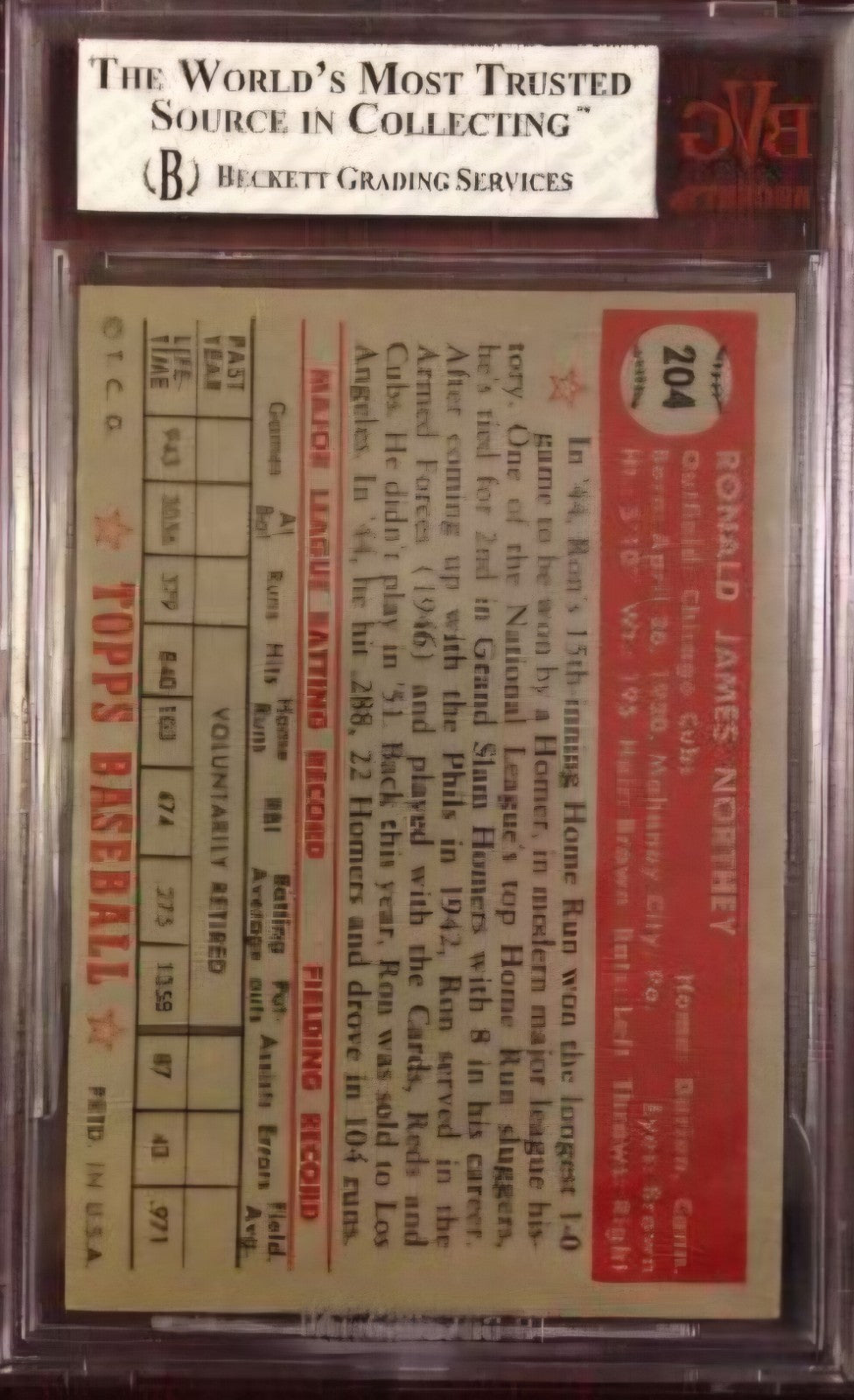 1952 TOPPS #204 RON NORTHEY BVG 7.5