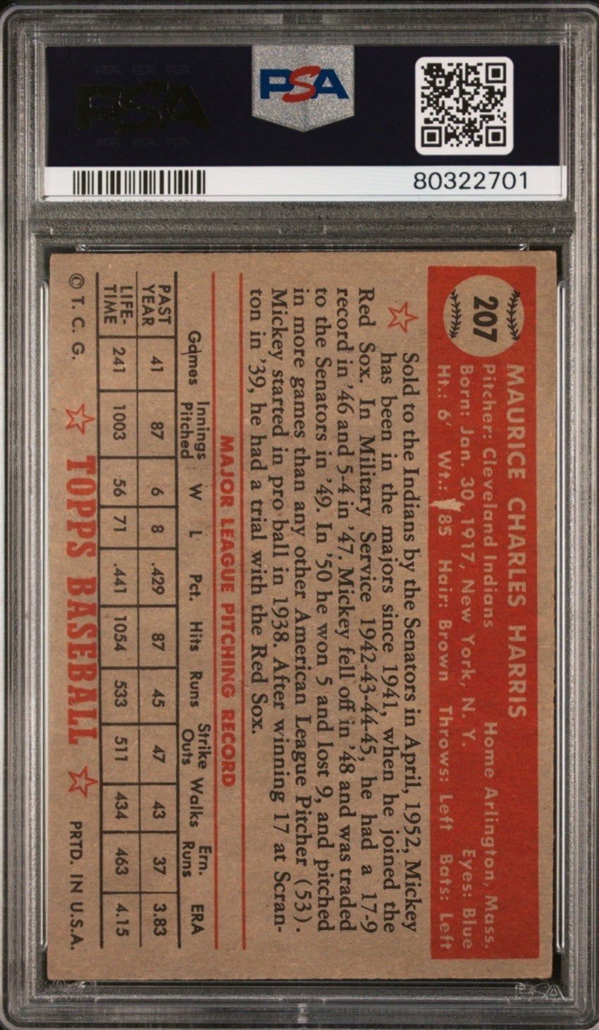 1952 Topps - Mickey Harris #207 Psa 5