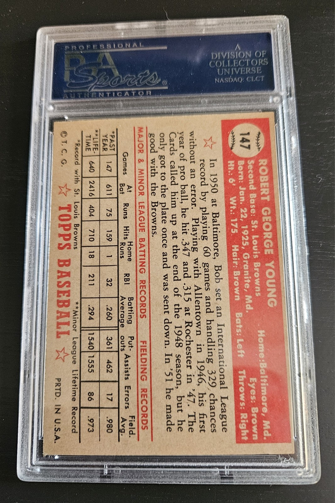 1952 Topps Bobby Young #147 Psa 7
