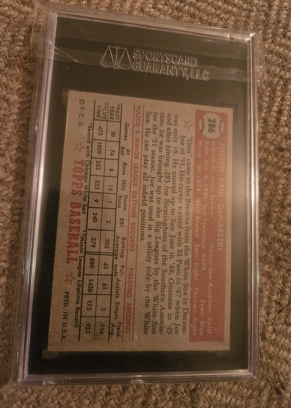 1952 Topps Semi High #286 Joe Demaestri SP SGC 7