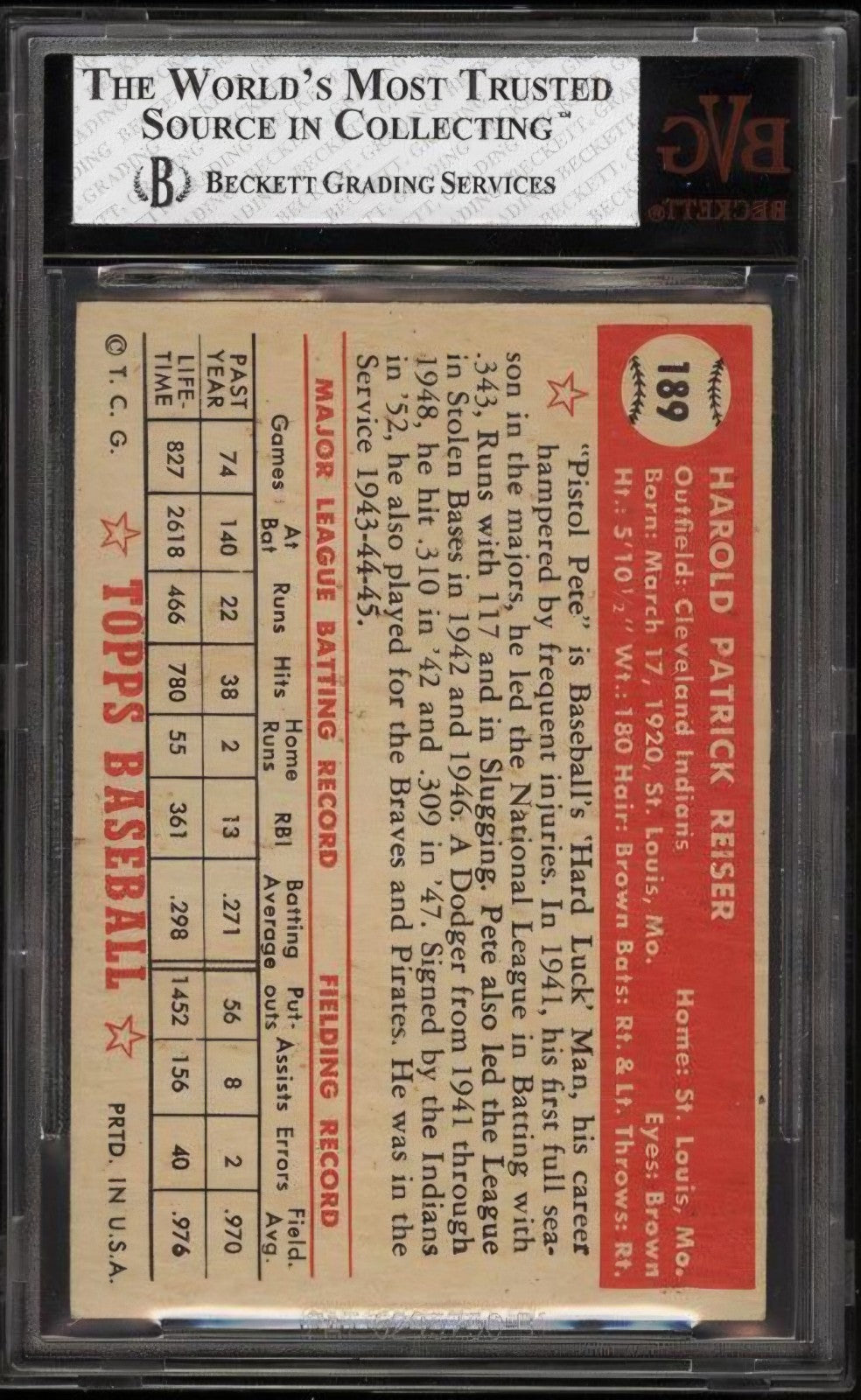 1952 Topps #189 PETE REISER BVG 7