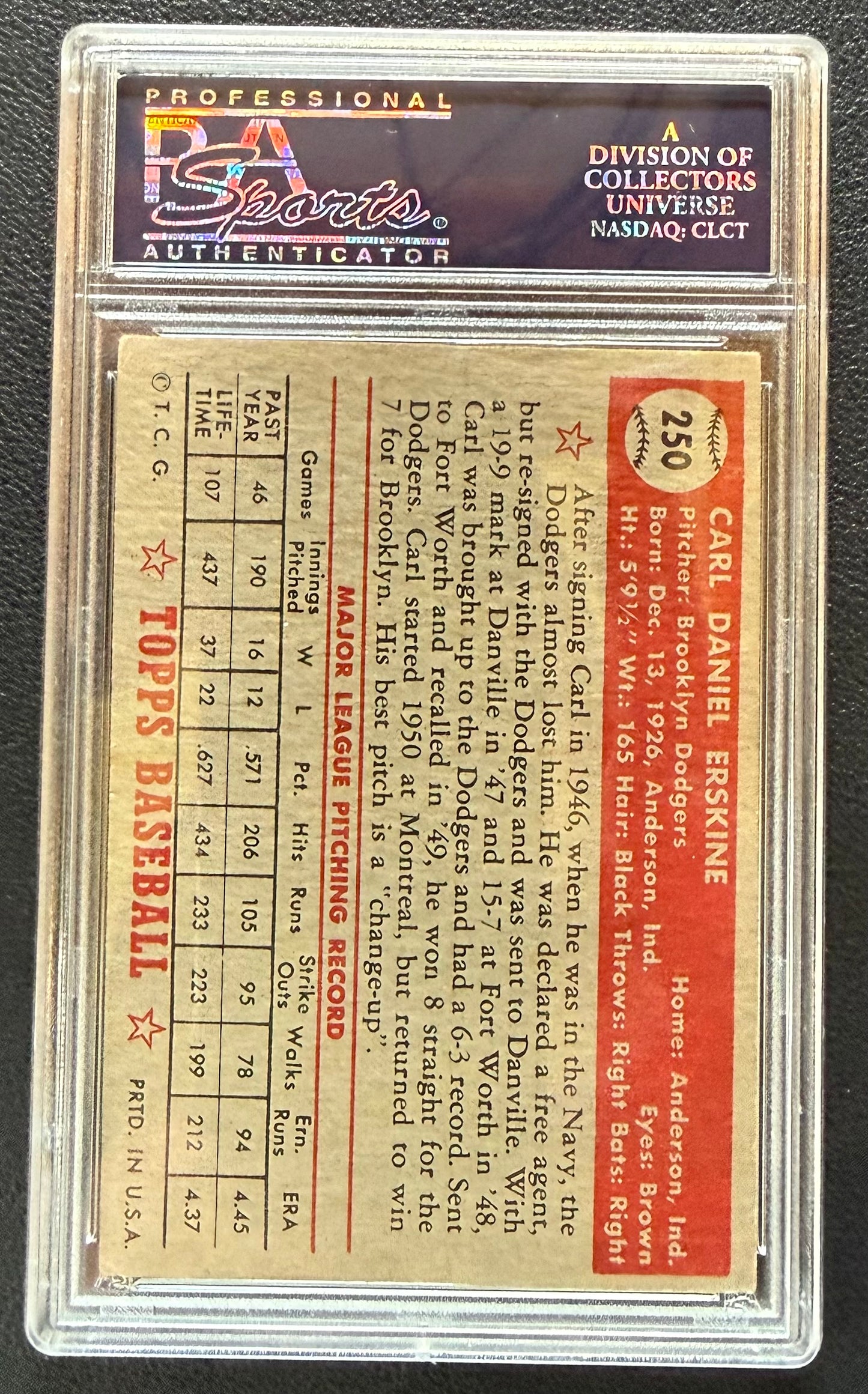 1952 Topps Carl Erskine #250 PSA 4.5