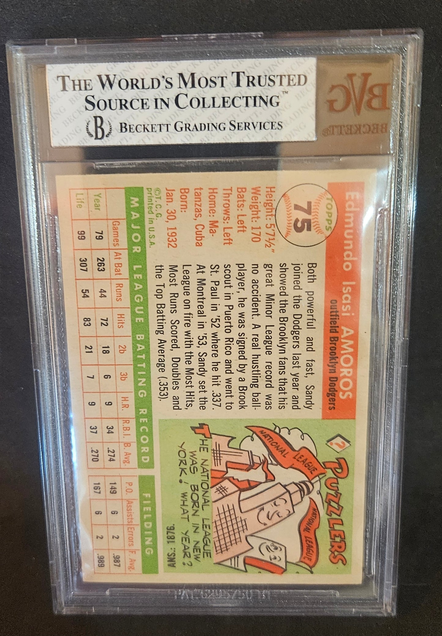 1955 Topps Sandy Amoros #75 Rookie BVG 8