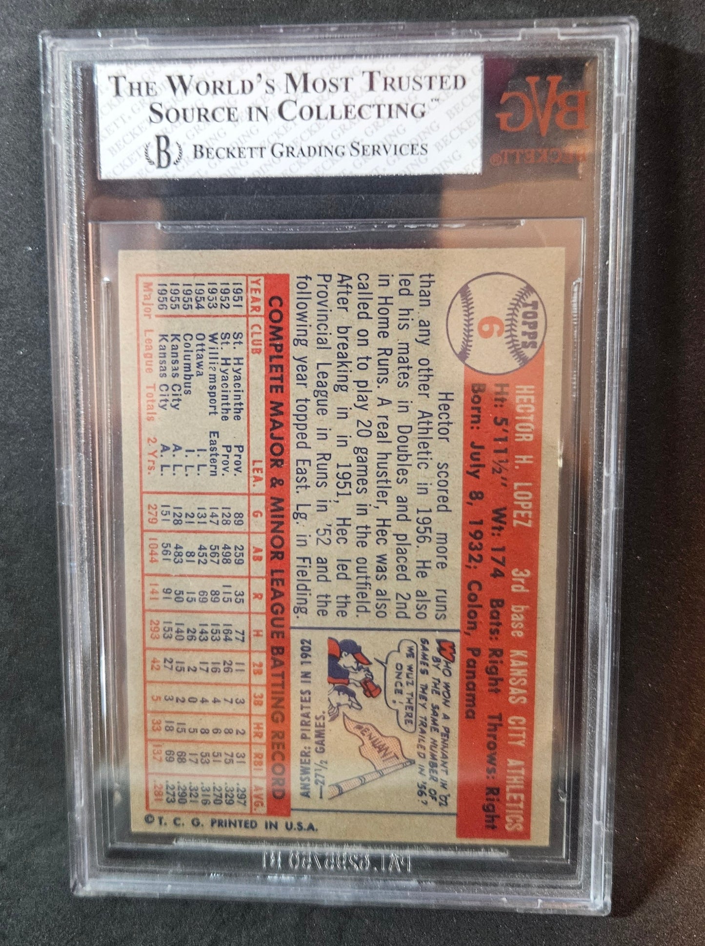 1957 Topps Hector Lopez #6 BVG 8 Tough card!