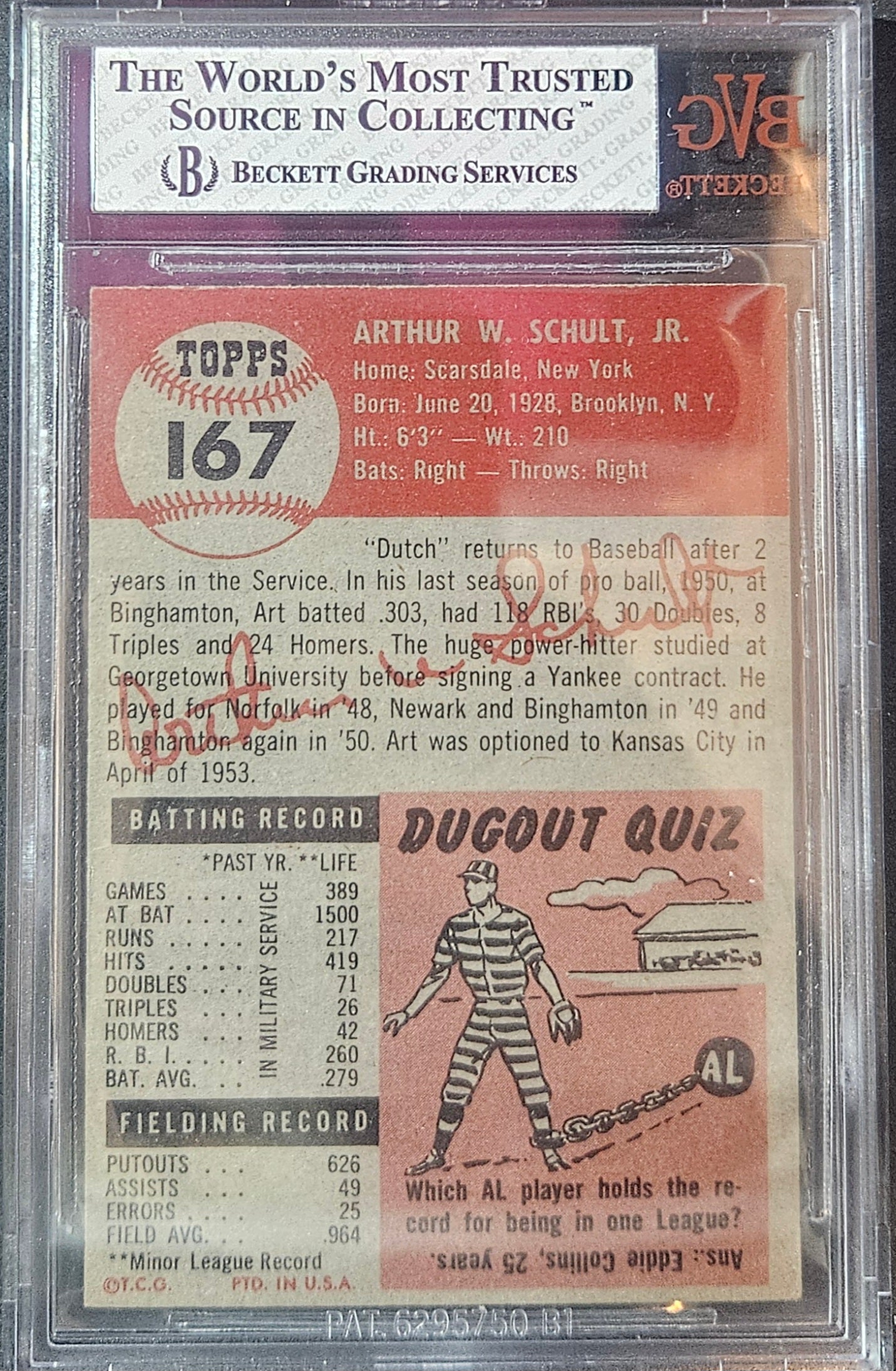 1953 Topps Art Schult #167 Rookie BVG 7