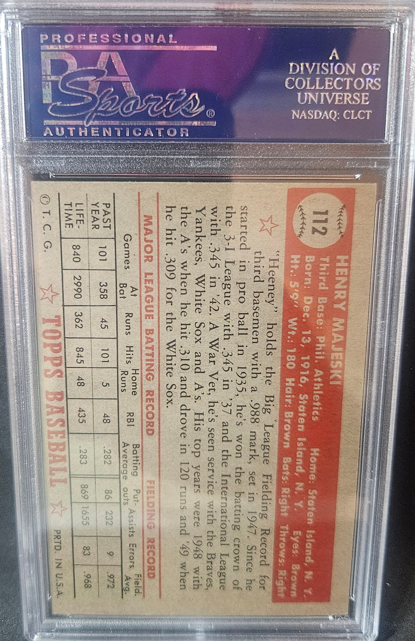 1952 Topps Henry Majeski #112 PSA 5