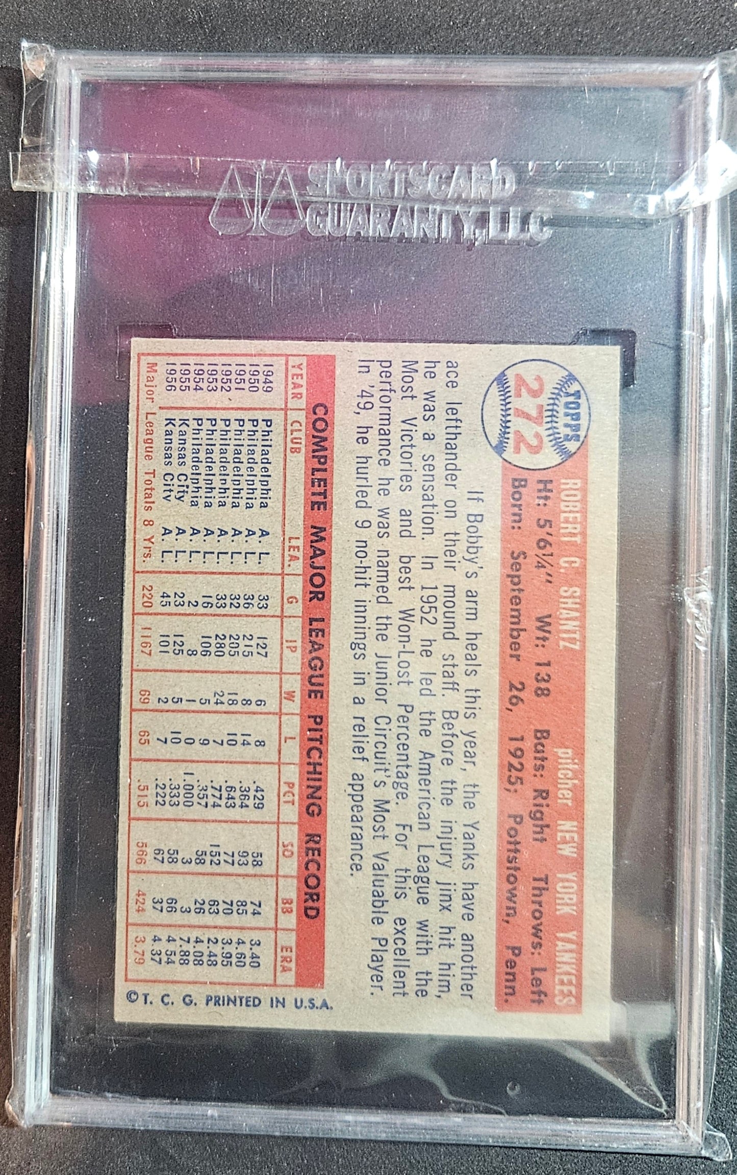 1957 Topps Bobby Shantz #272 SGC 7