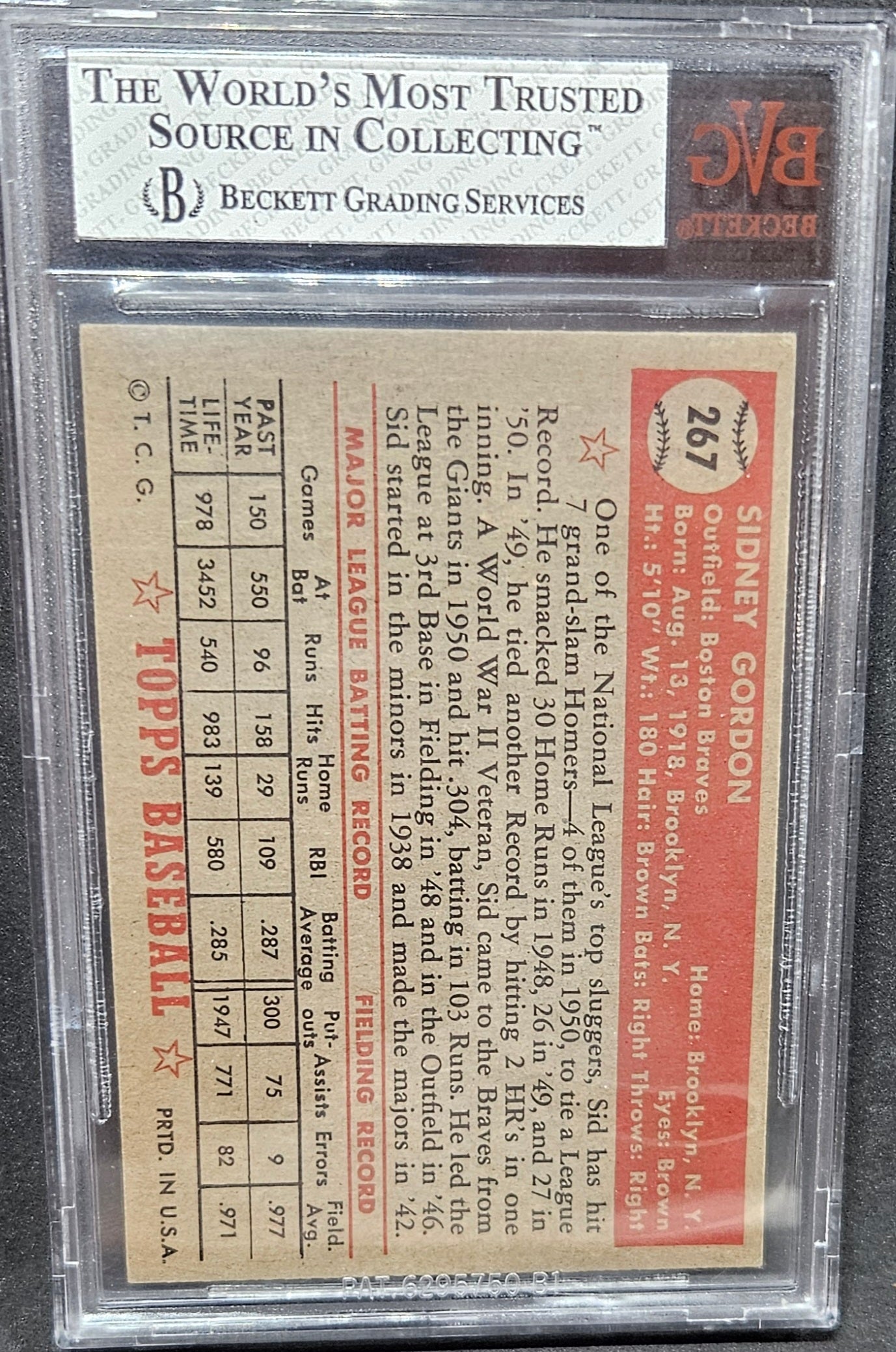 1952 Topps Sid Gordon #267 BVG 7