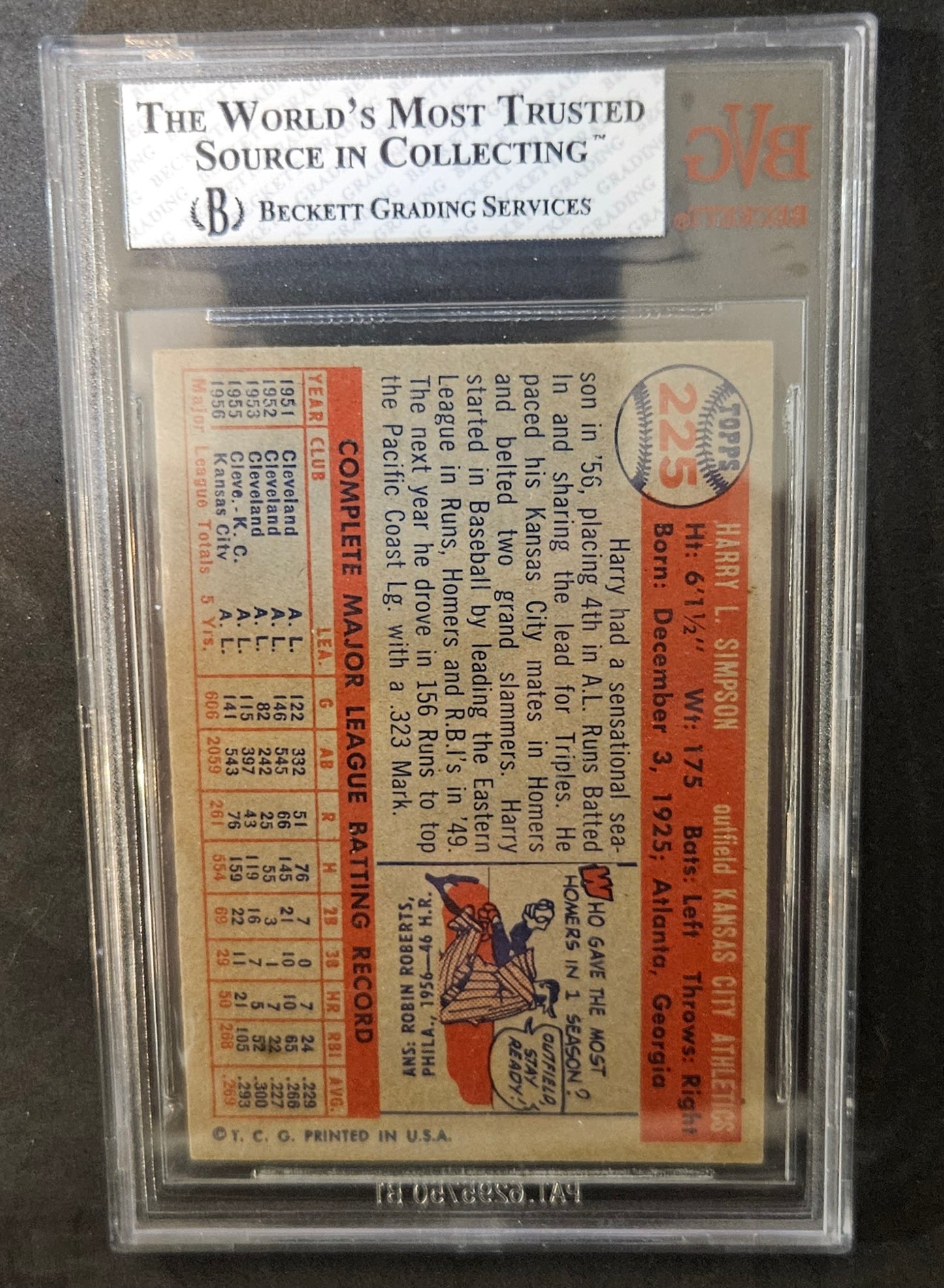 1957 Topps Harry Simpson #225 BVG 8