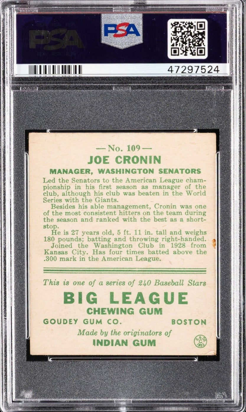 1933 Goudey Joe Cronin #109 PSA 4