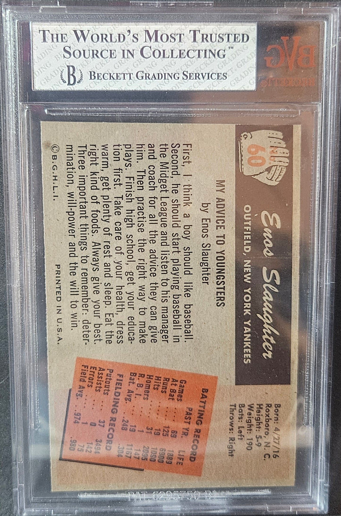 1955 Bowman Enos Slaughter #60 BVG 7.5