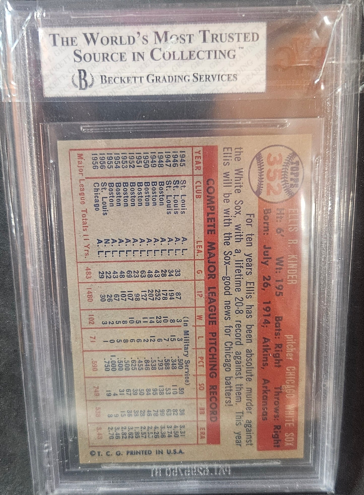 1957 Topps Ellis Kinder #352 BVG 8