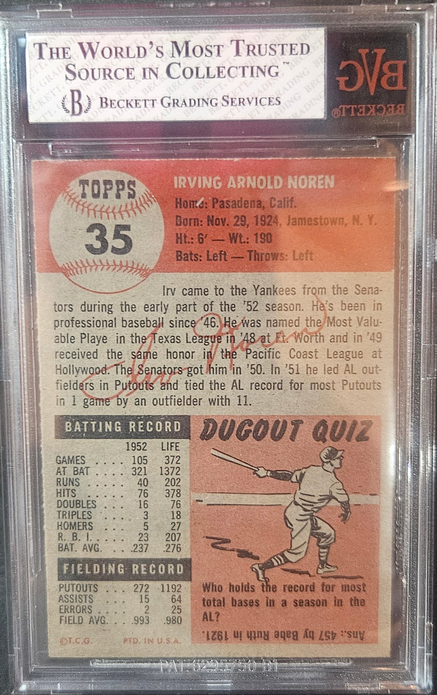 1953 Topps Irv Noren #35 BVG 7.5