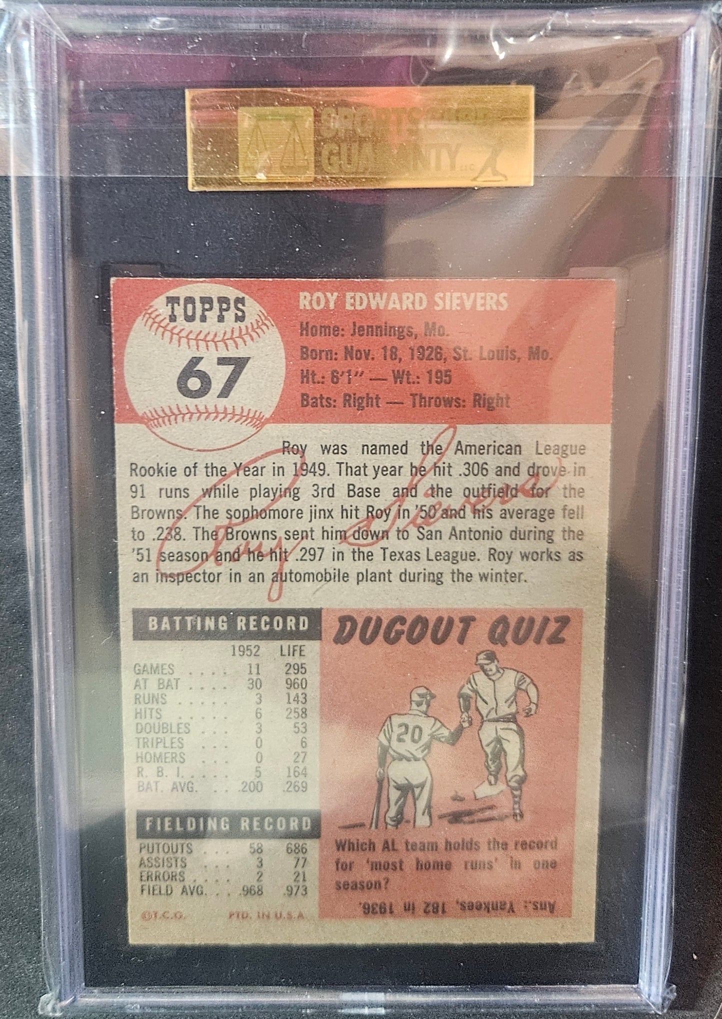 1953 Topps Roy Sievers #67 SGC 7.5