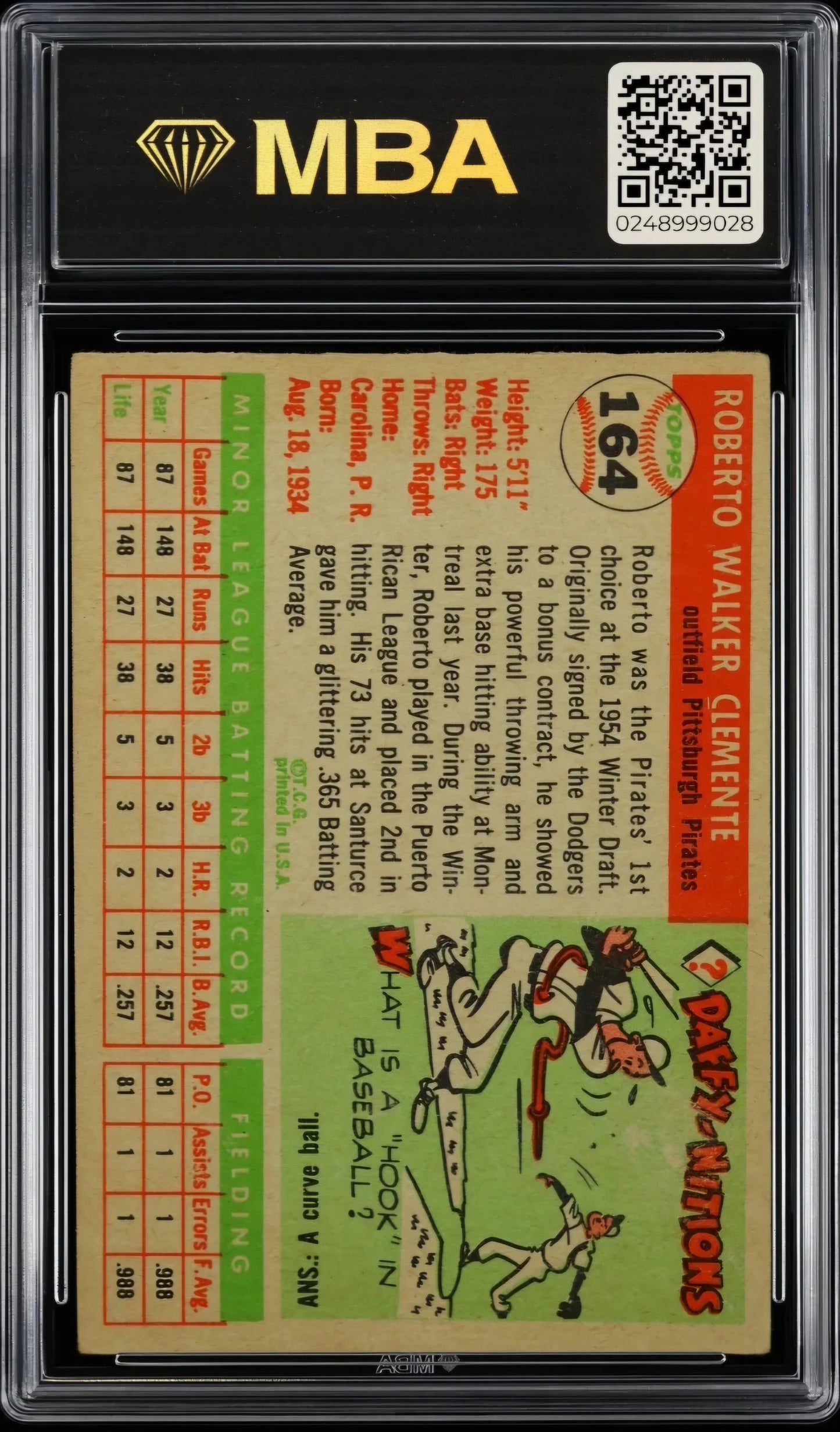 1955 Topps Roberto Clemente #164 MBA 2