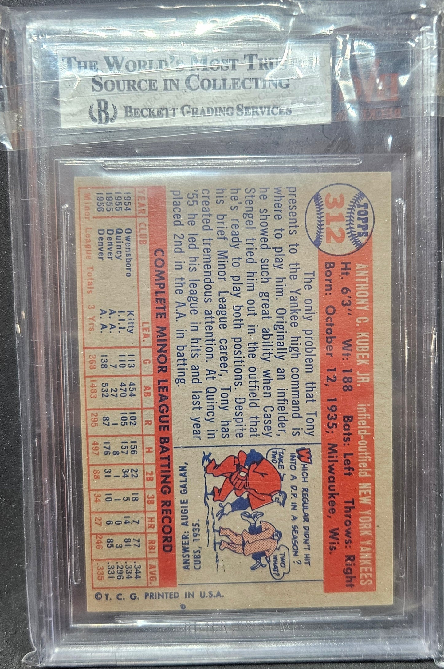 1957 Topps Tony Kubek DP #312 Rookie BVG 7