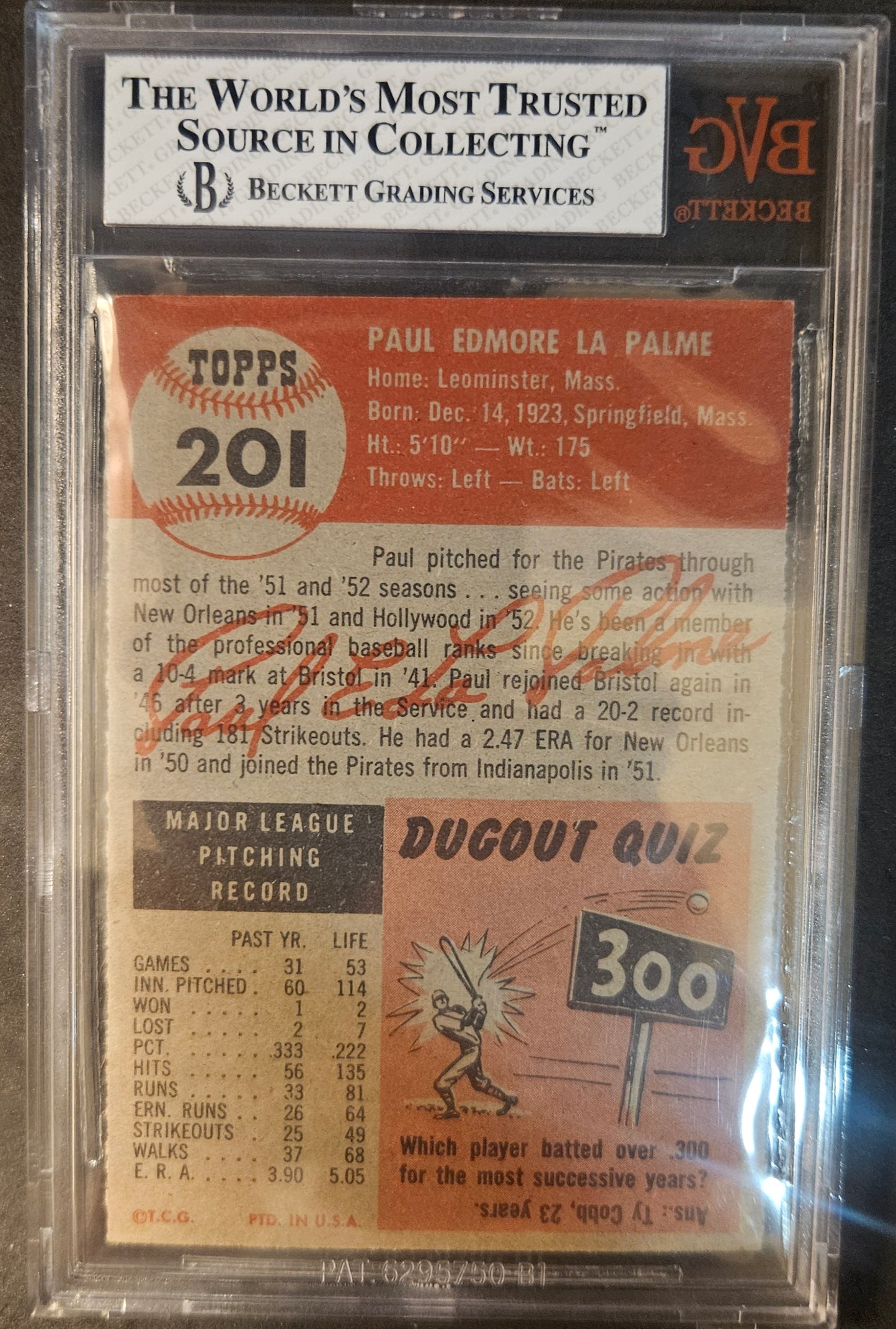 1953 Topps Paul LaPalme #201 BVG 6