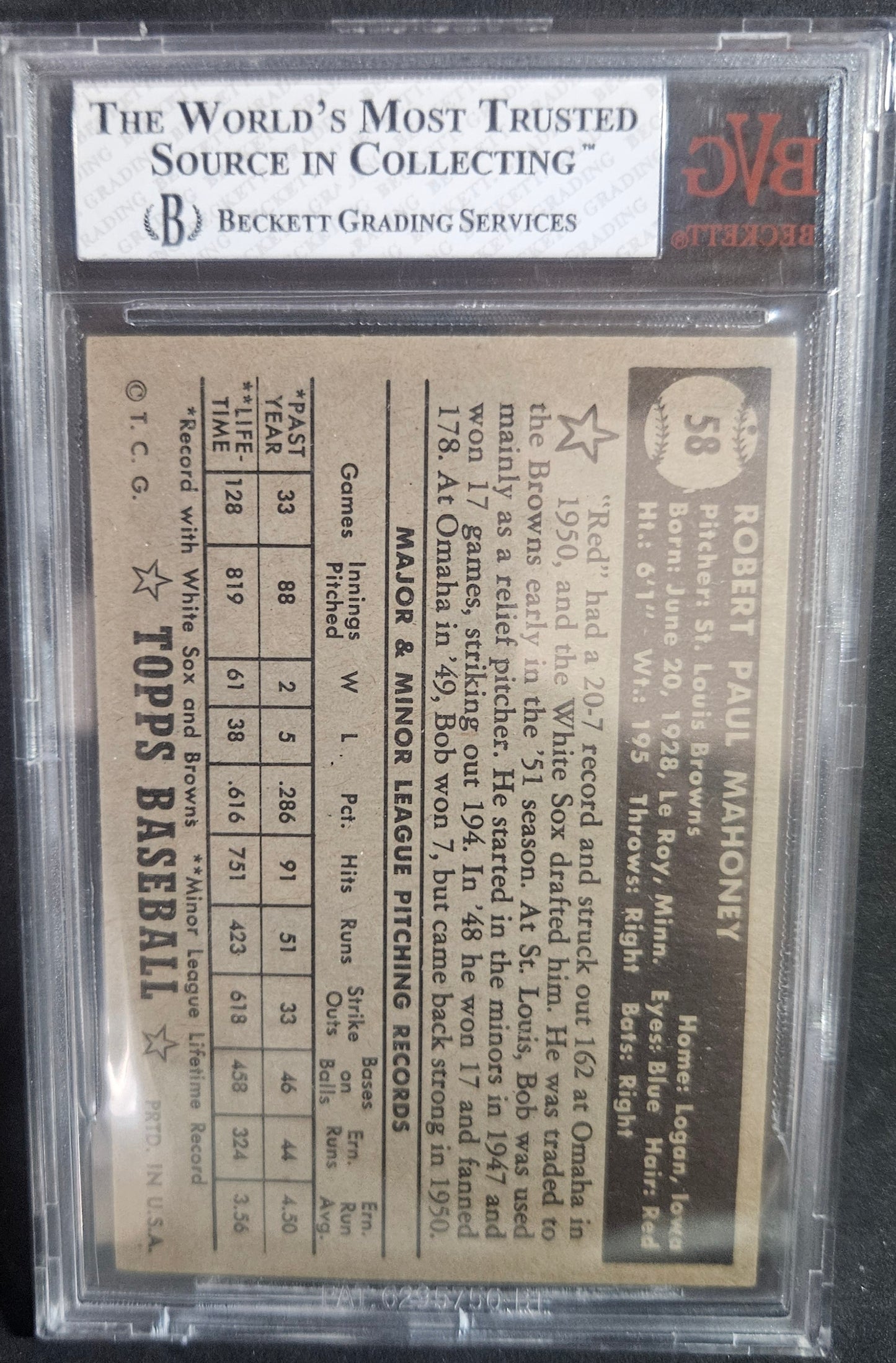1952 Topps Bob Mahoney Black #58A BVG 6.5