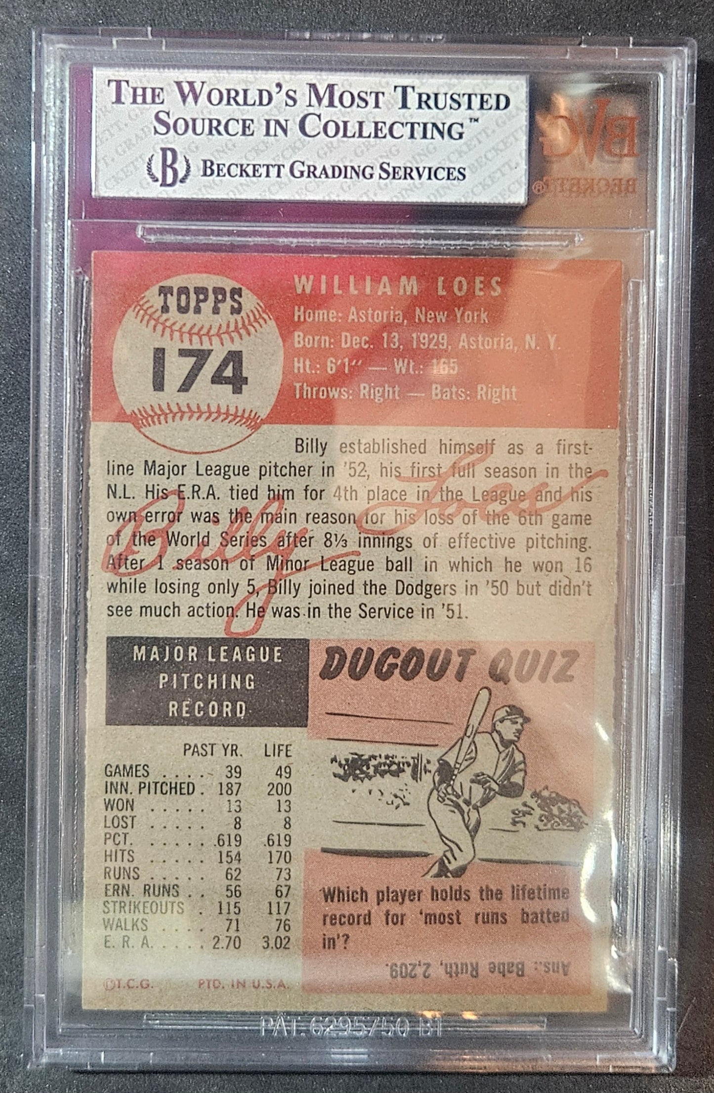 1953 Topps Billy Loes #174 BVG 7
