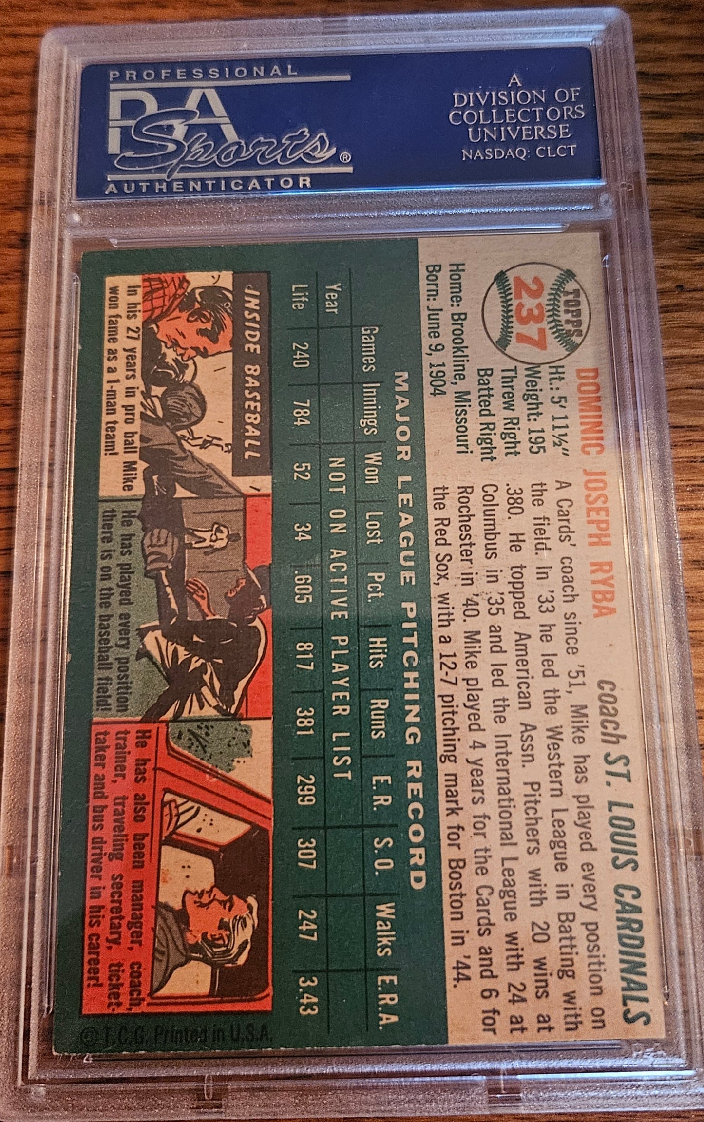1954 Topps Mike Ryba #237 Oc PSA 8