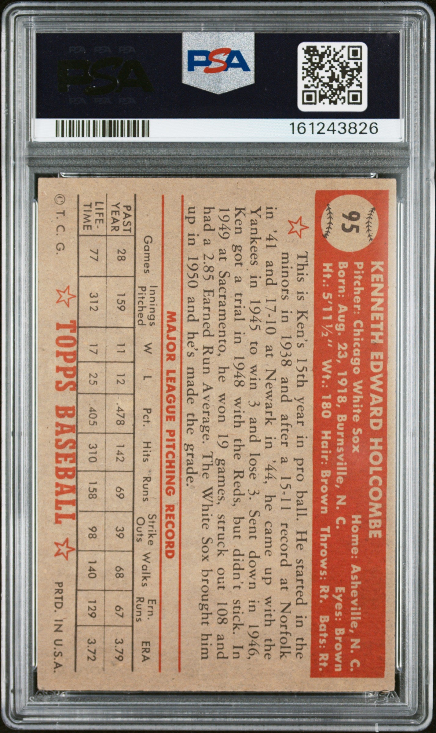 1952 Topps Ken Holcombe #95 PSA 5