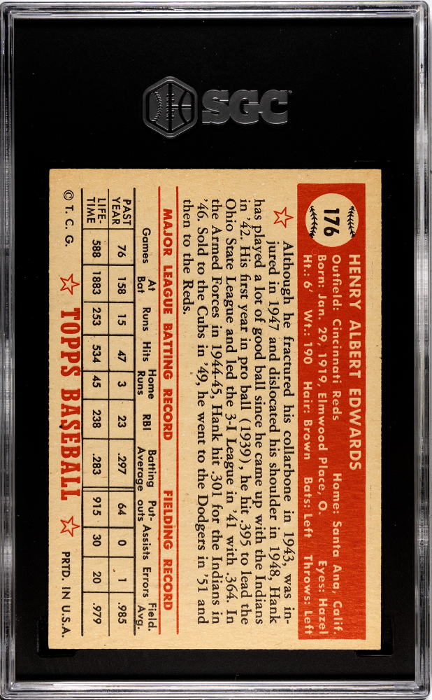 1952 Topps Hank Edwards #176 SGC 5.5