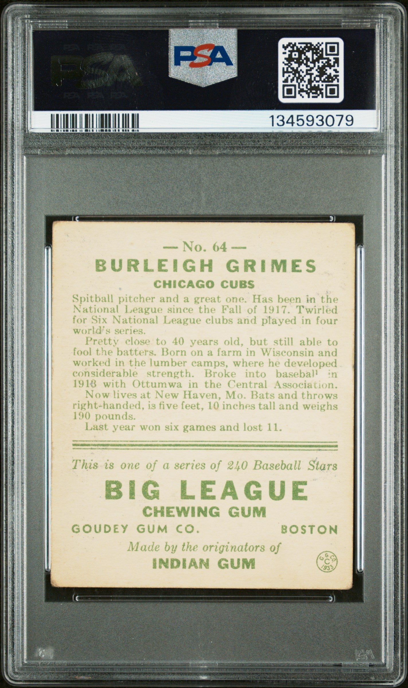 1933 Goudey Burleigh Grimes #64 PSA 3