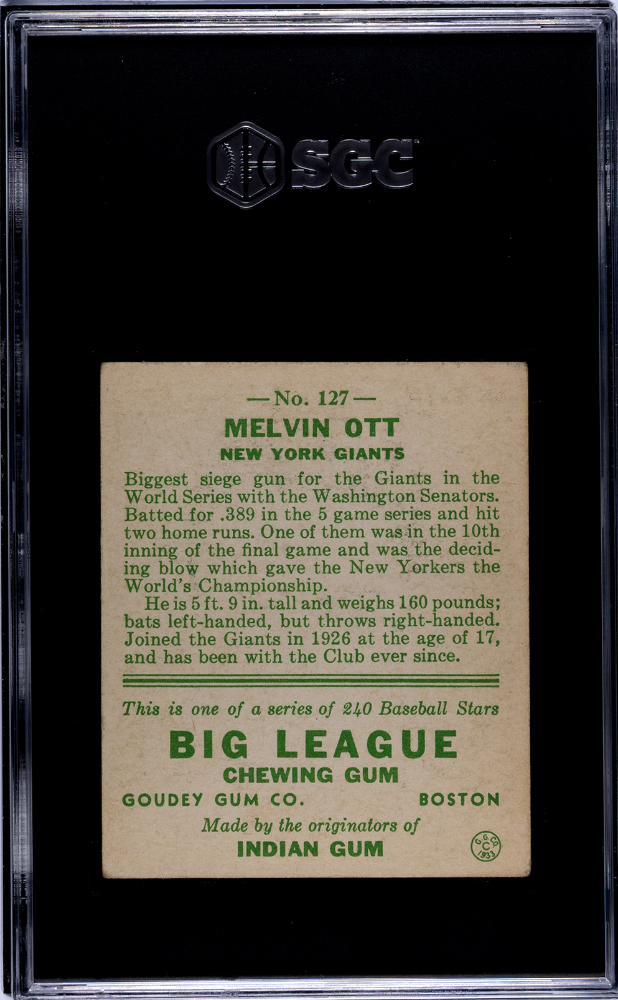 1933 Goudey Melvin Ott #127 SGC 4