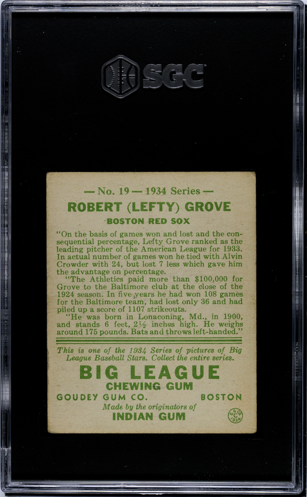 1934 Goudey Lefty Grove #19 SGC 3.5