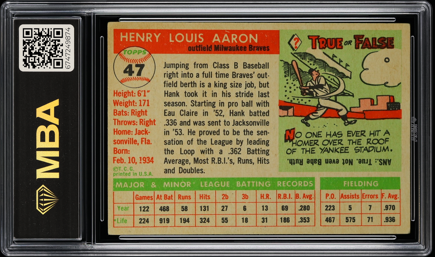 1955 Topps Hank Aaron #47 MBA 4.5
