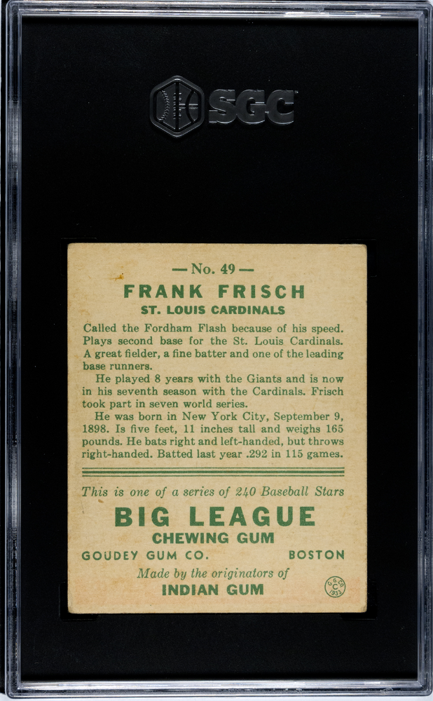 1933 Goudey Frank Frisch #49 SGC 4
