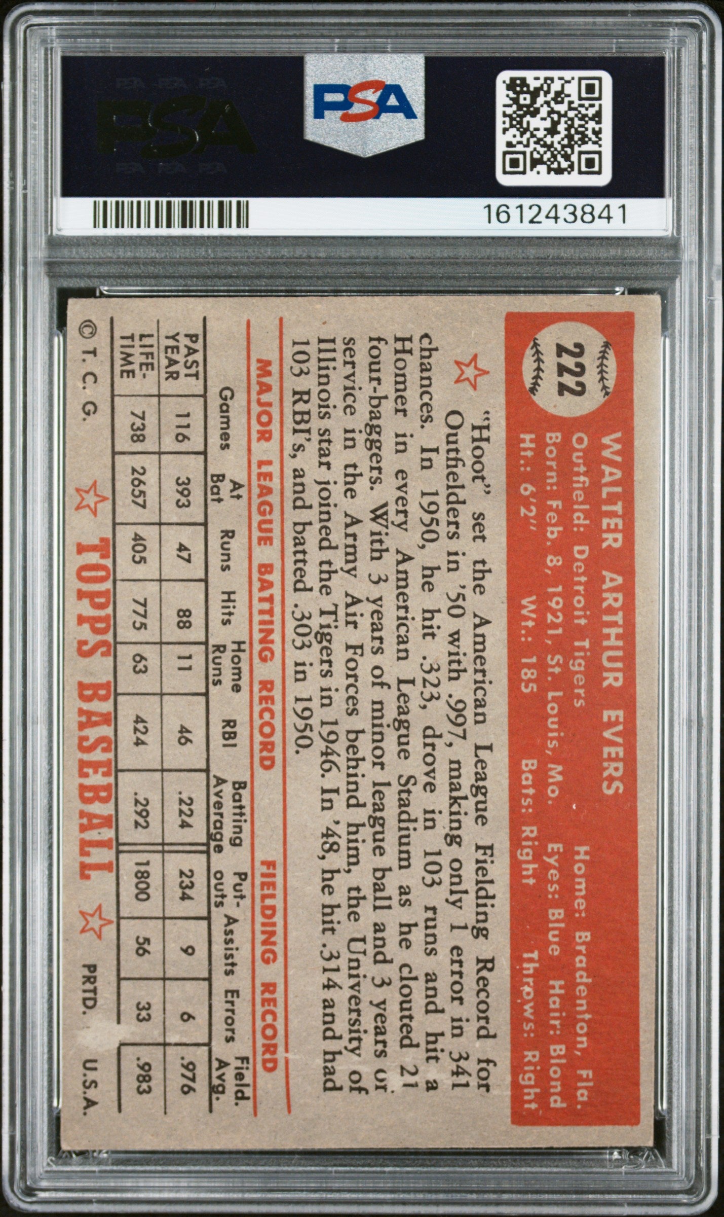 1952 Topps Hoot Evers #222 PSA 5