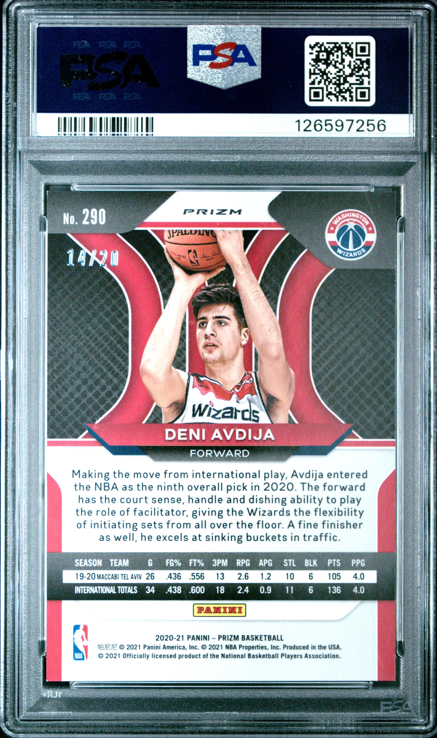 2020 Panini Prizm Deni Avdija #290 Fast Break Bronze PSA 9