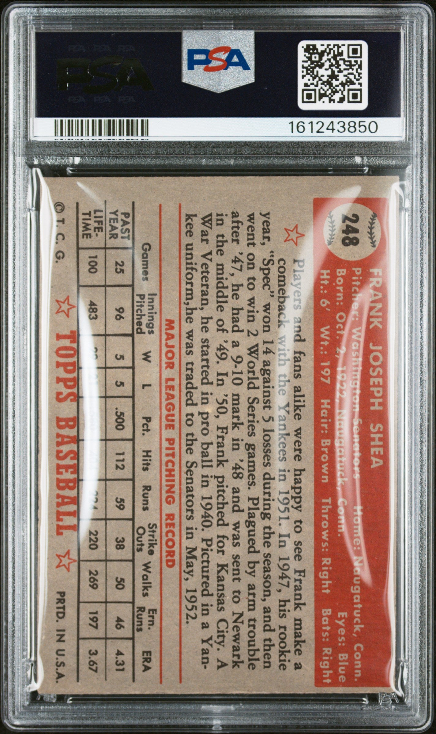 1952 Topps Frank Shea #248 PSA 5