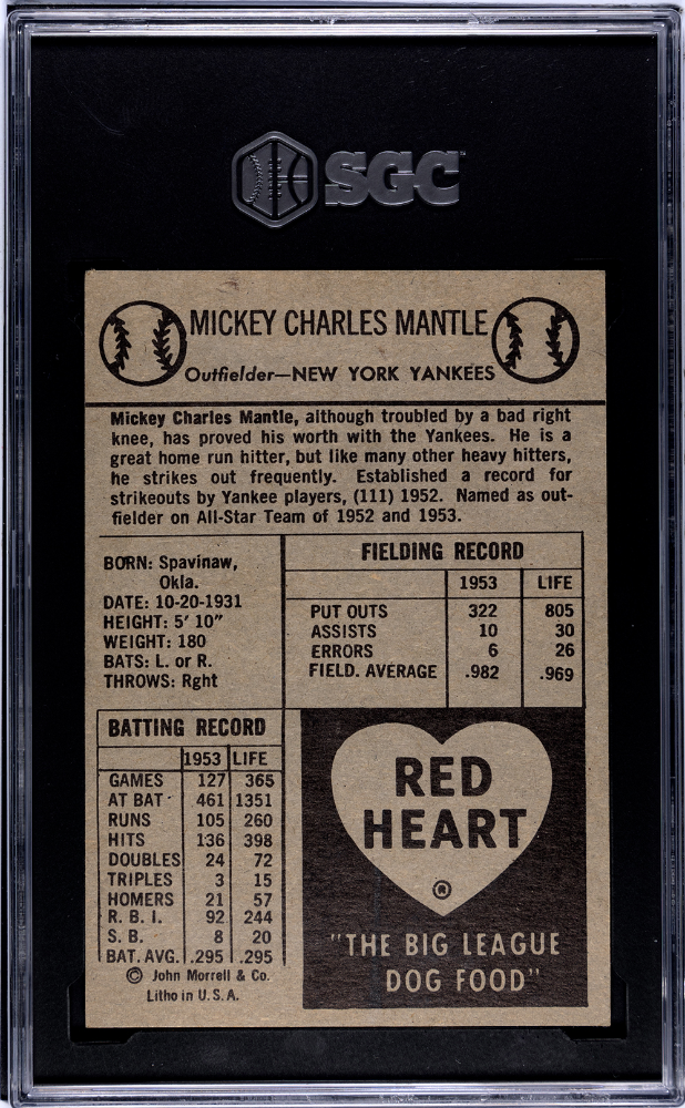 1954 Red Heart Dog Food Mickey Mantle SGC 7.5