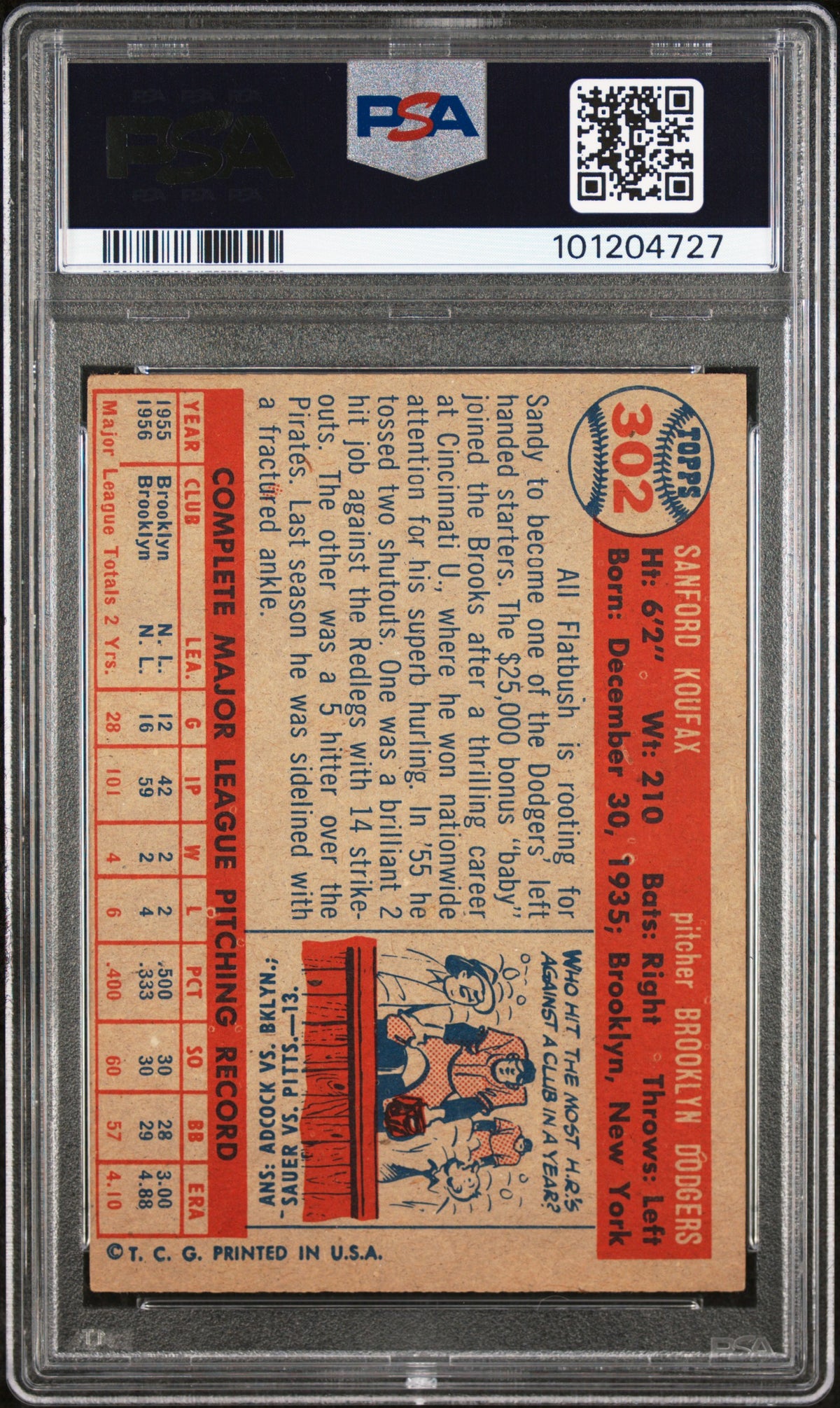 1957 Topps Sandy Koufax #302 PSA 5