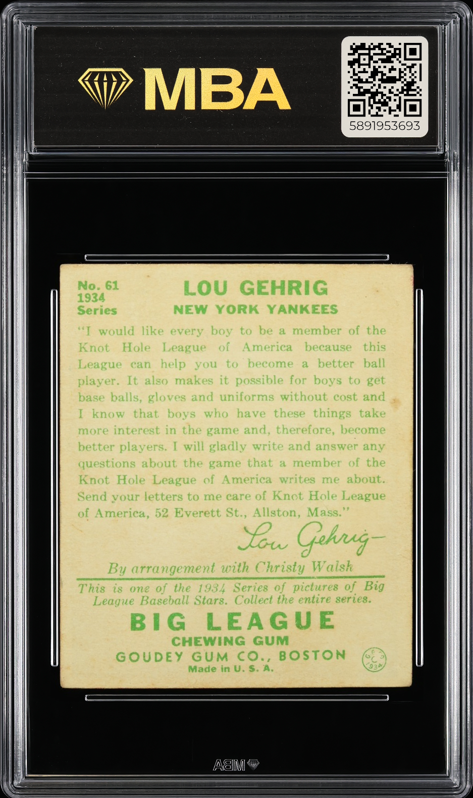 1934 Goudey Lou Gehrig #61 MBA 4