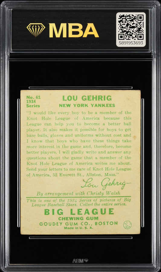 1934 Goudey Lou Gehrig #61 MBA 4