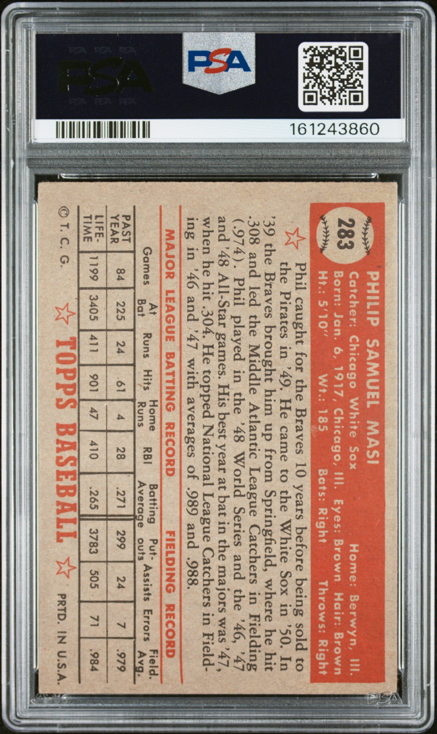 1952 Topps Phil Masi #283 PSA 5.5