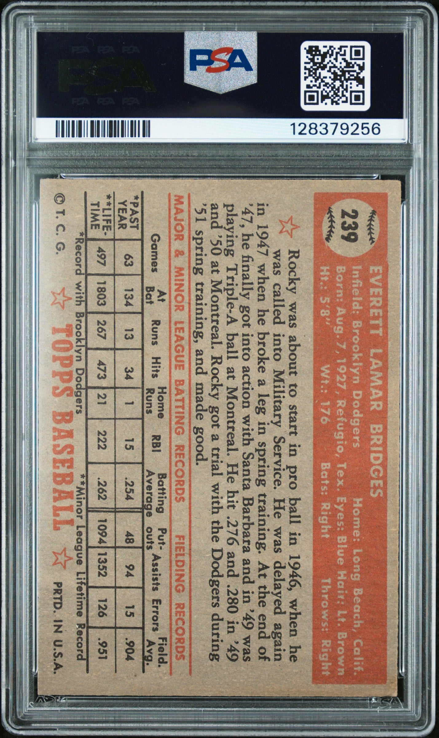 1952 Topps Rocky Bridges #239 PSA 4