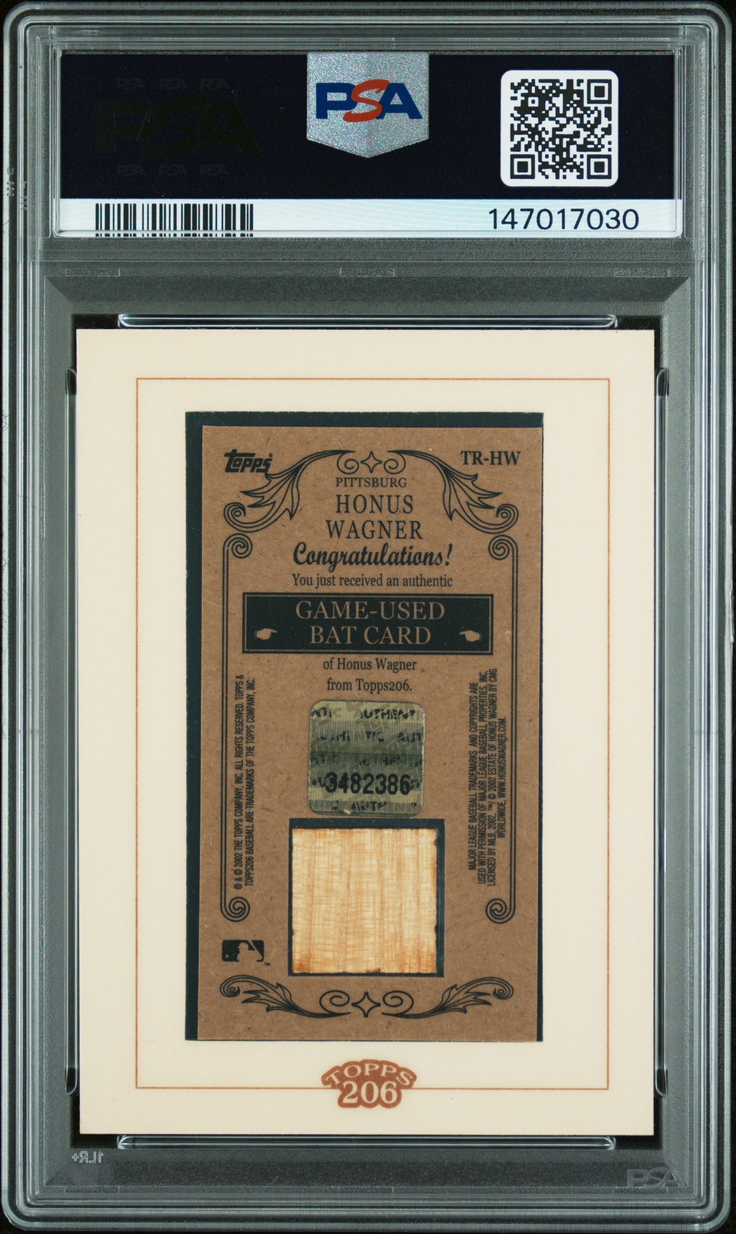 2002 Topps 206 Tobacco Relics Honus Wagner #TR-HW Bat PSA 8