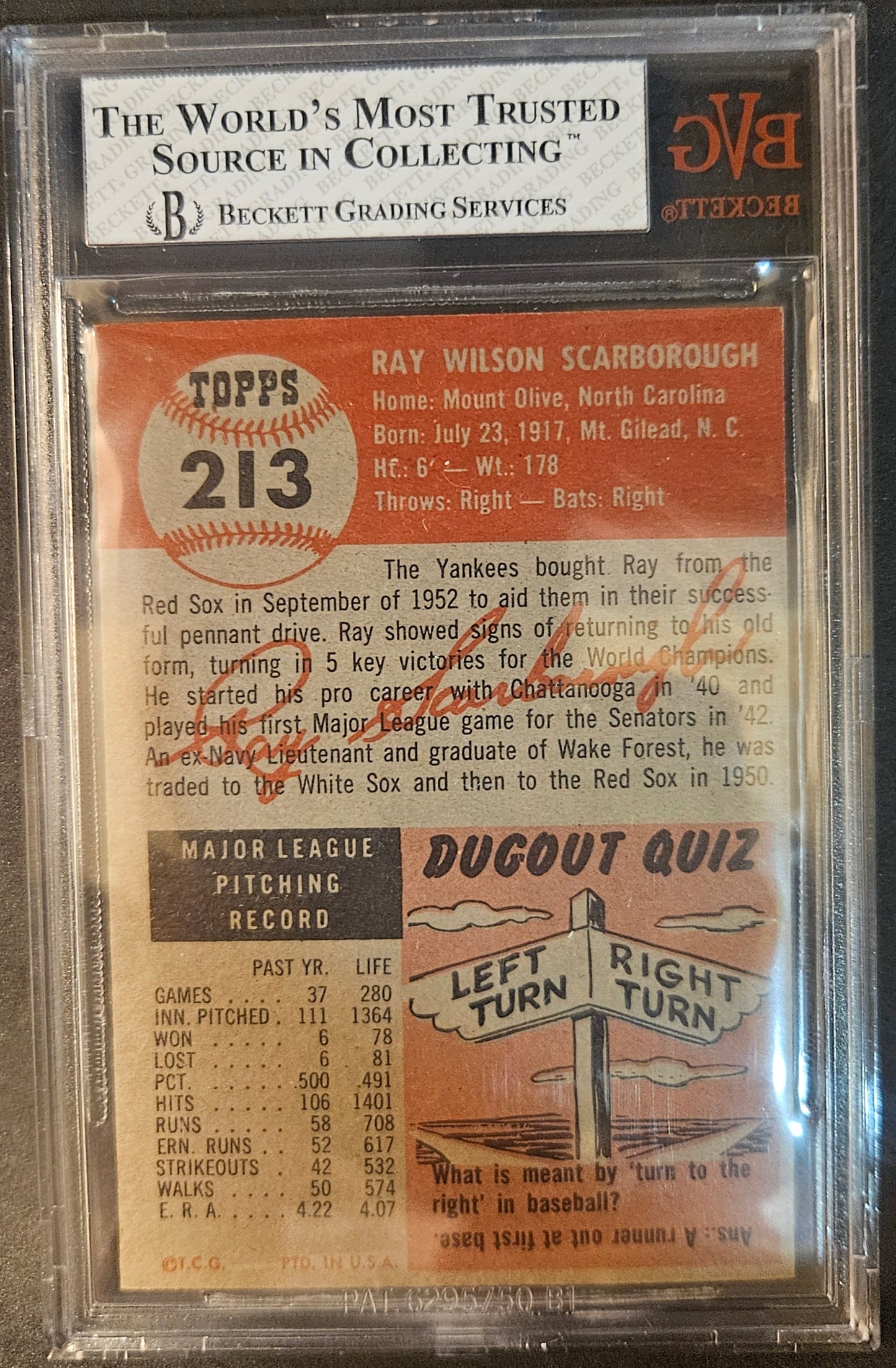 1953 Topps Ray Scarborough #213 BVG 7