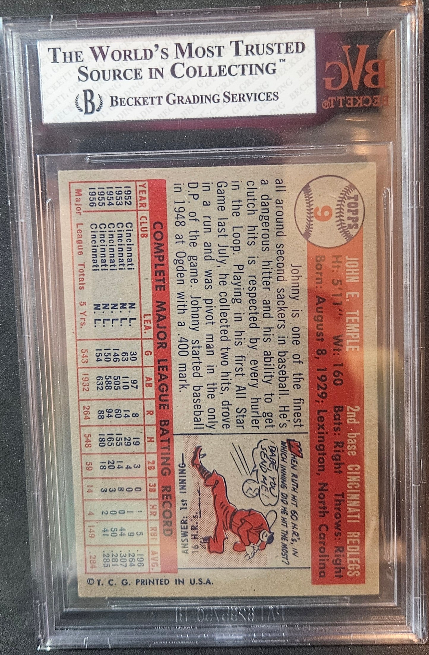1957 Topps Johnny Temple #9 BVG 8