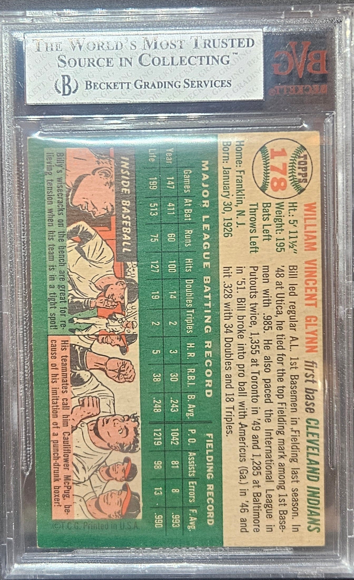 1954 Topps Bill Glynn #178 BVG 7.5